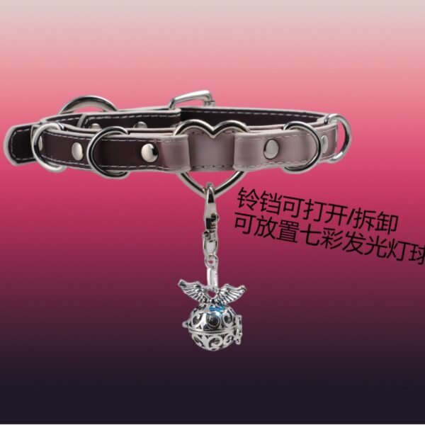 Thermochromic Black-to-White Collar, Puppy Choker, Heart-Shaped Bell Collar with Leash