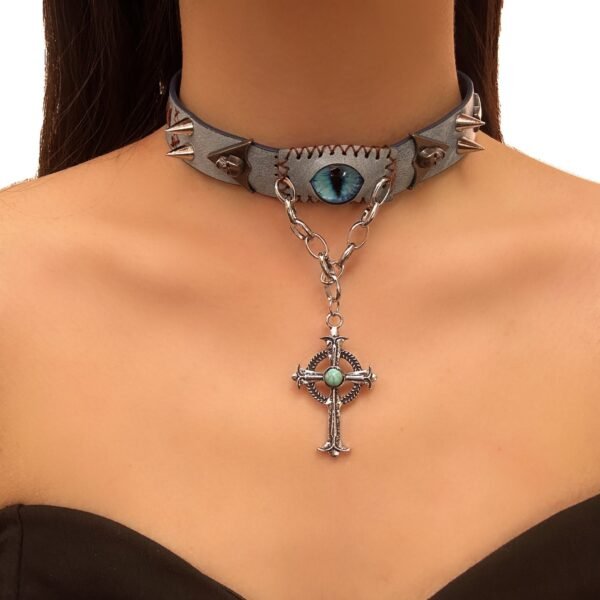 Haze blue-eyed rivet Harajuku collar subculture wasteland style unisex trendy necklace