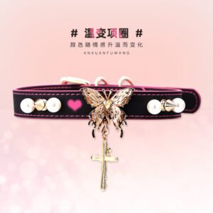 Coscreepy temperature-sensitive color-changing SP collar, subculture butterfly cross choker