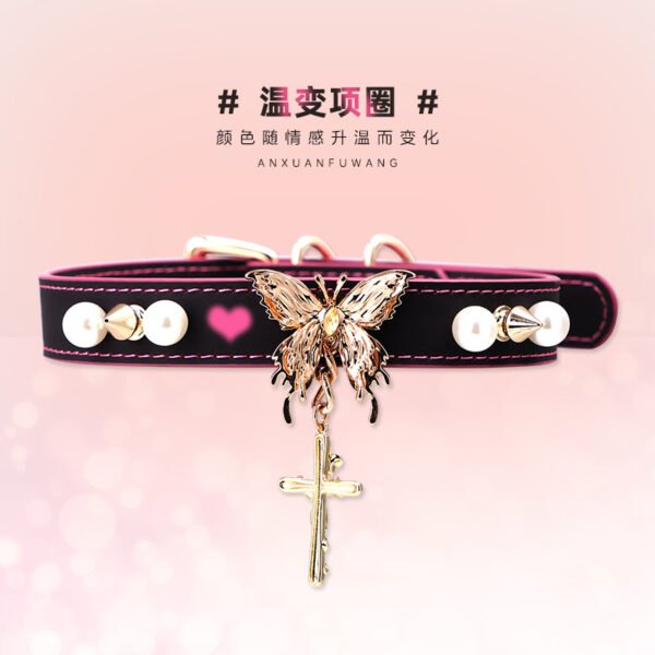 Coscreepy temperature-sensitive color-changing SP collar, subculture butterfly cross choker