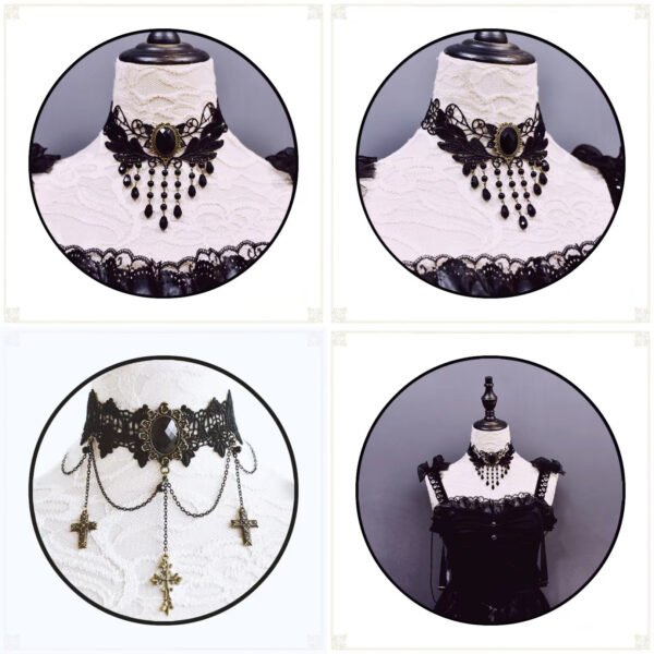 Gothic Dark Lolita Lace Necklace, Y2K Harajuku Subculture Black Cross Choker