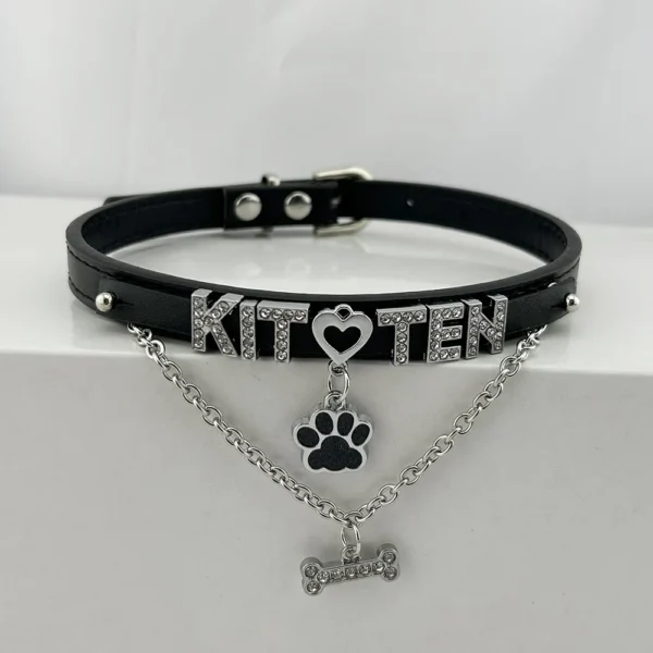 Luxury Crystal Rhinestone Letters Puppy Collar Sexy Bone pendant Chocker Necklace Cosplay Jewelry Accessory Gift