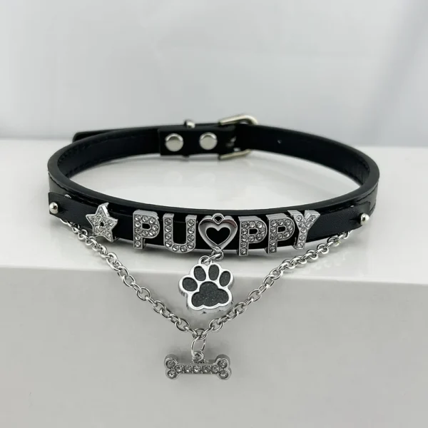 Luxury Crystal Rhinestone Letters Puppy Collar Sexy Bone pendant Chocker Necklace Cosplay Jewelry Accessory Gift
