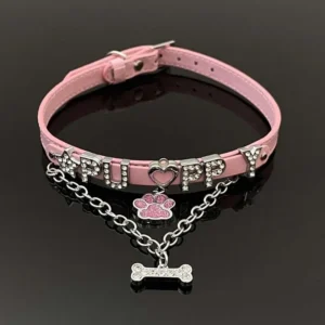 Luxury Crystal Rhinestone Letters Puppy Collar Sexy Bone pendant Chocker Necklace Cosplay Jewelry Accessory Gift