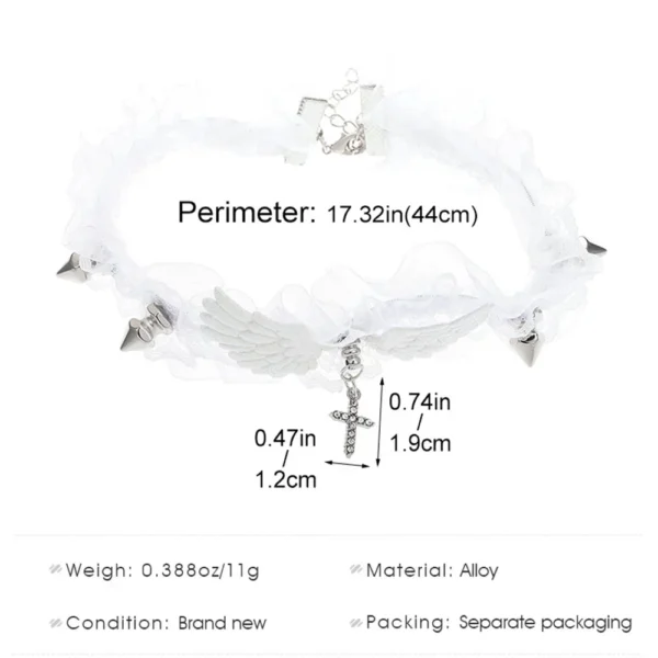 Sexy Black White Lace Lolita Choker Goth Crystal Cross Pendant Angel Wings Rivet Necklace for Women Charm Party Jewelry Gift